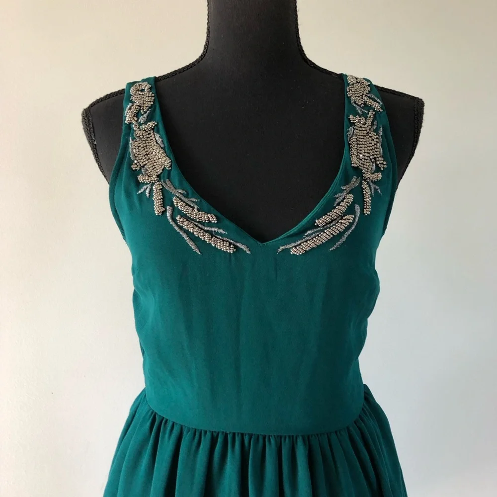 Women’s Zara Trafaluc Emerald Green Beaded Embroidered Midi Dress size S - Picture 2 of 14